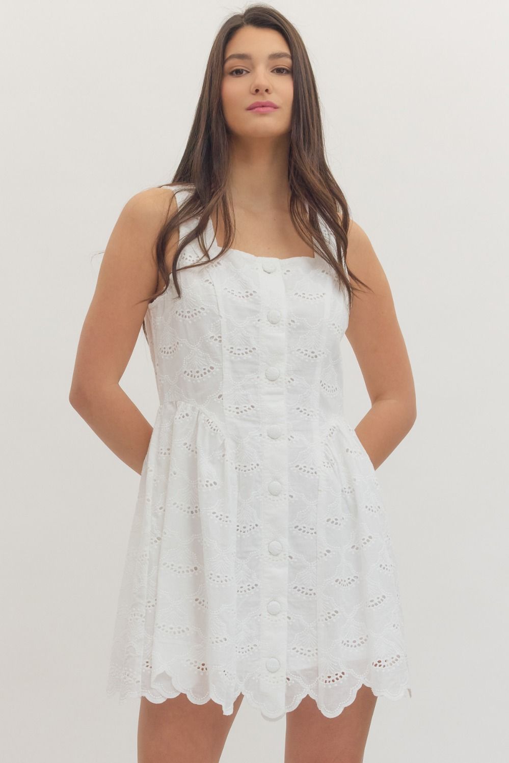 Scallop Eyelet Sleeveless Mini Dress