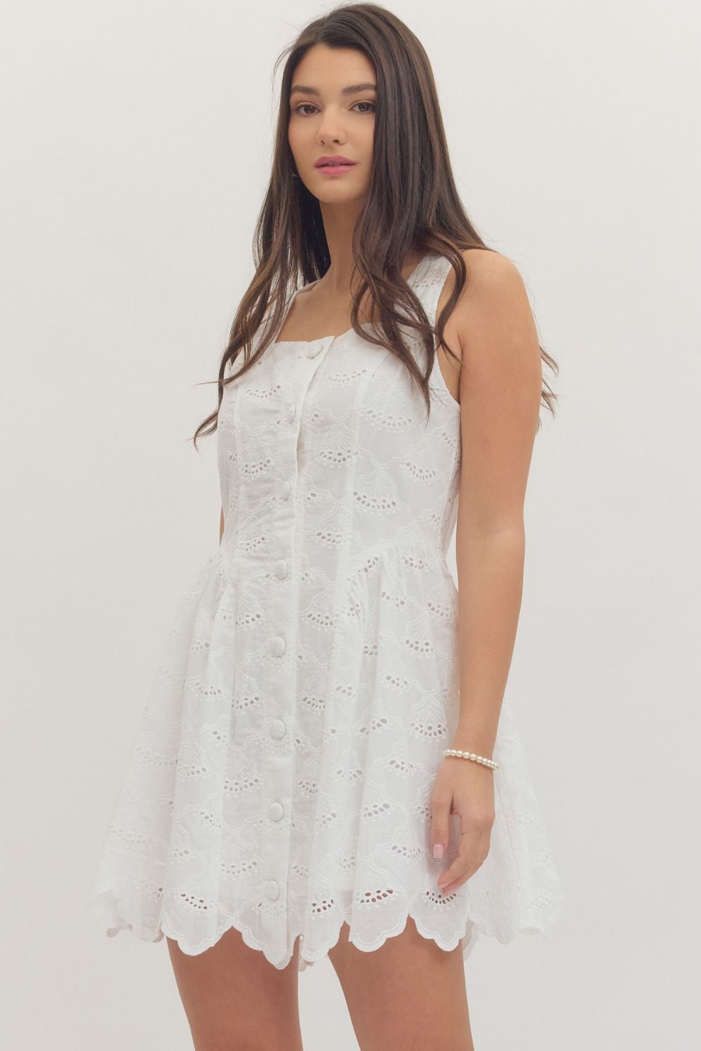Scallop Eyelet Sleeveless Mini Dress