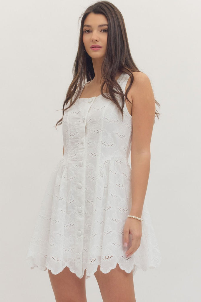 Scallop Eyelet Sleeveless Mini Dress