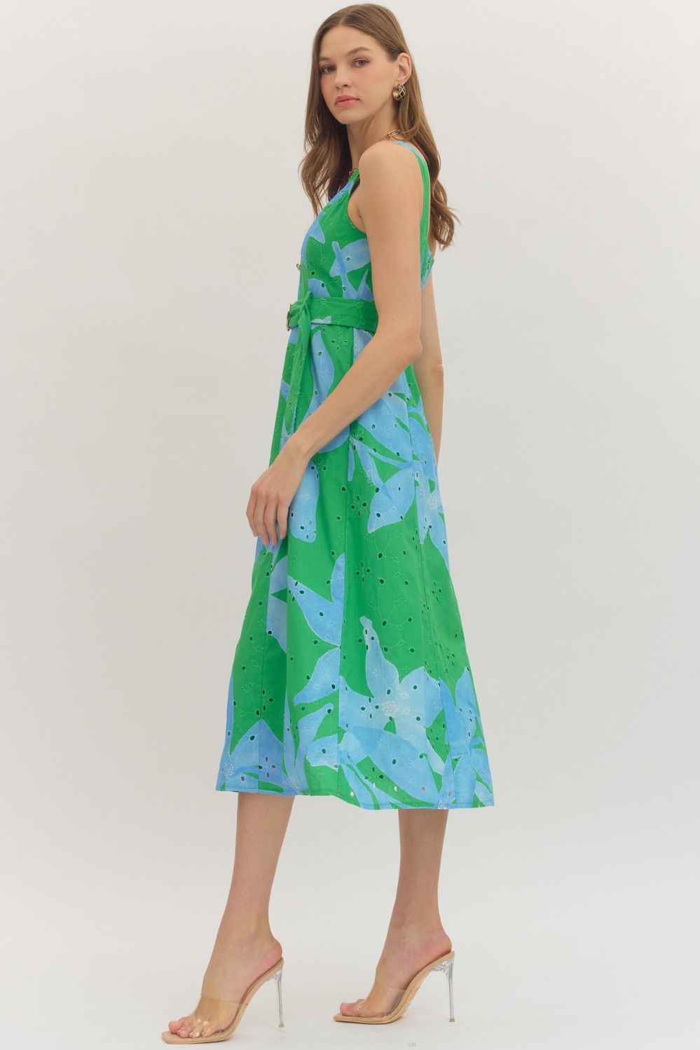 Botanical Eyelet Green Sleeveless Dress