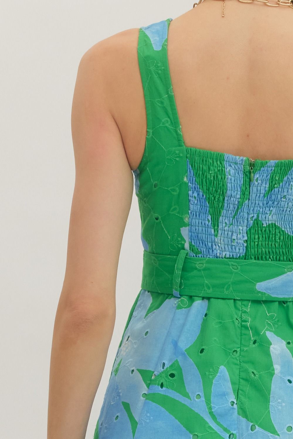 Botanical Eyelet Green Sleeveless Dress