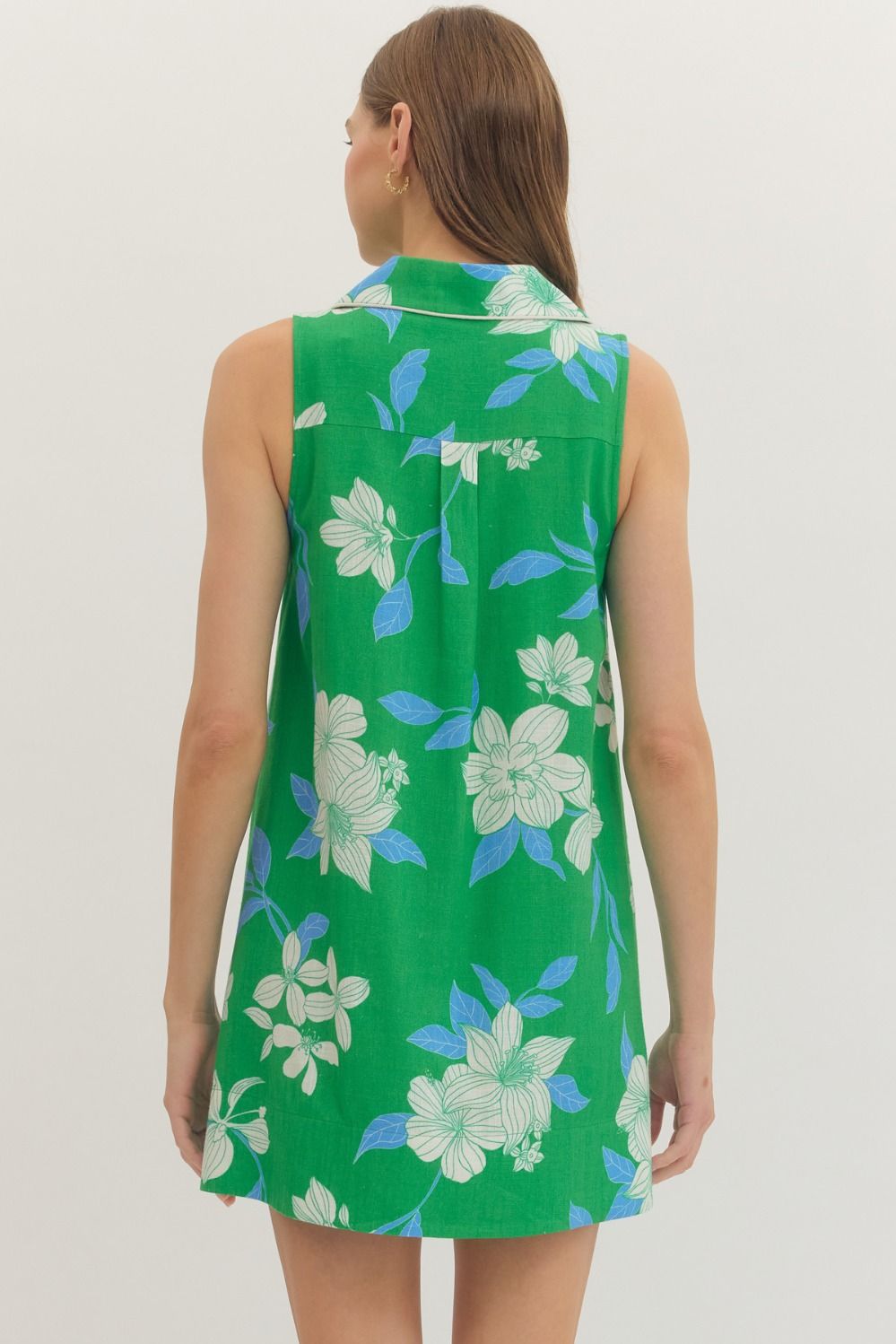 Green Floral Sleeveless Mini Dress