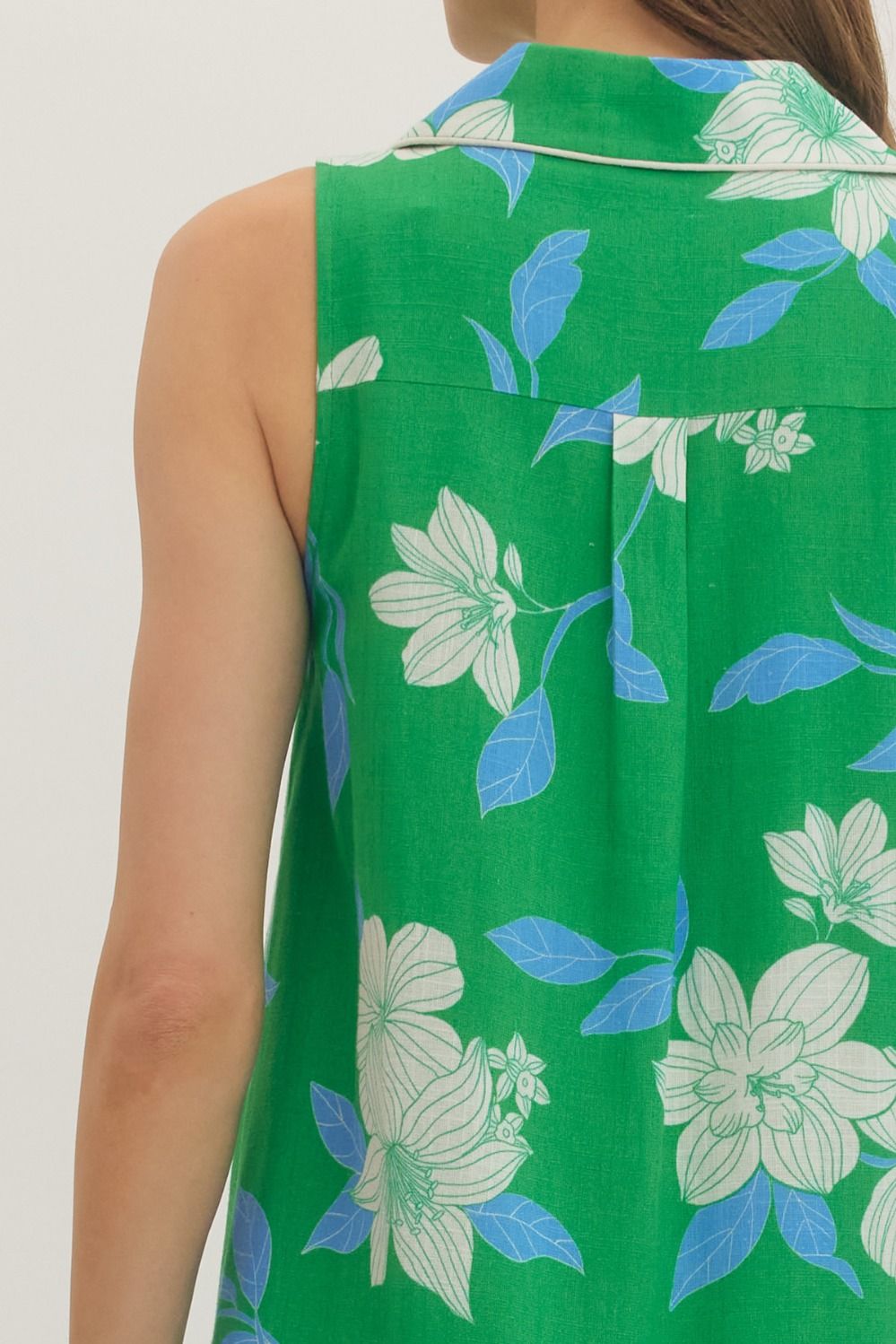 Green Floral Sleeveless Mini Dress