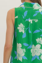 Green Floral Sleeveless Mini Dress