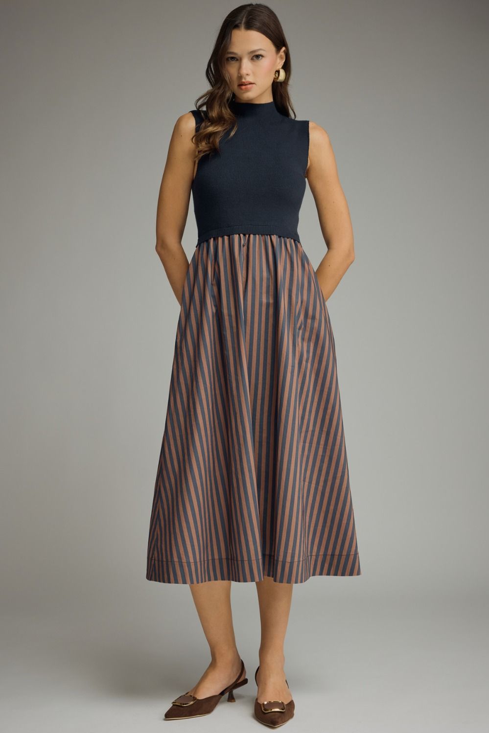 Mock Neck Midi Dress