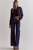 Satin floral jacquard collared button up - Little Jill & Co.