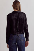 Satin floral jacquard collared button up - Little Jill & Co.