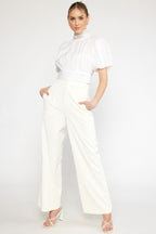 Satin high-neck puff sleeve crop top
