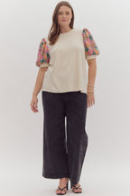 Sequined Solid Short Puff Sleeve