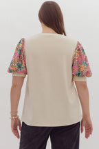 Sequined Solid Short Puff Sleeve