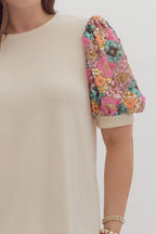 Sequined Solid Short Puff Sleeve