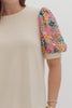 Sequined Solid Short Puff Sleeve