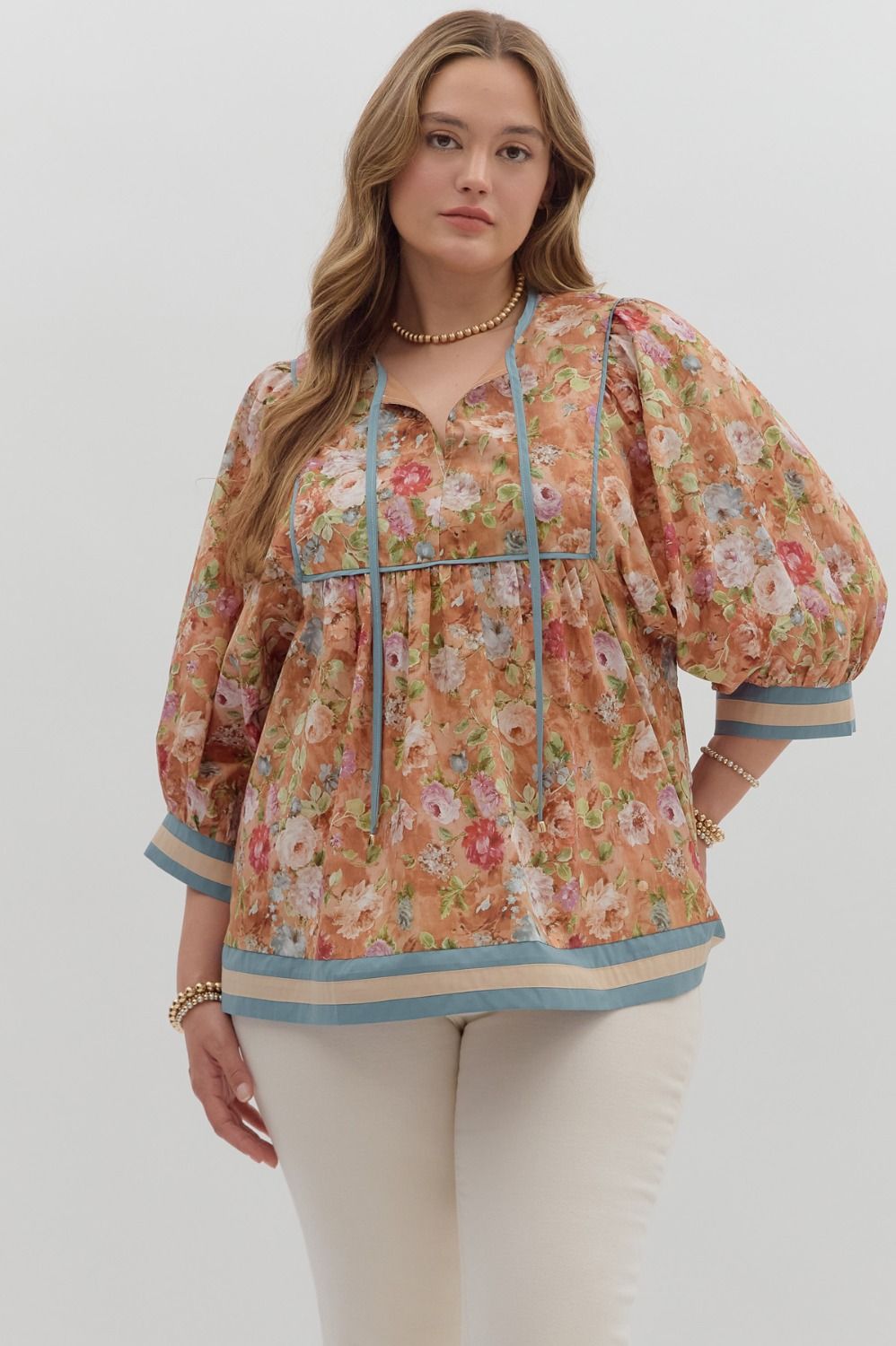Solid cuff band short bubble sleeve pullover