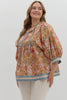 Solid cuff band short bubble sleeve pullover
