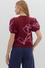 Floral motif short puff sleeve sweater