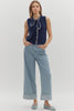 Solid sleeveless sweater knit button