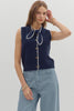 Solid sleeveless sweater knit button