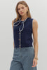 Solid sleeveless sweater knit button