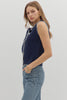 Solid sleeveless sweater knit button