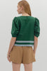 Solid elbow-length draped sleeve top