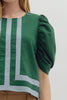 Solid elbow-length draped sleeve top