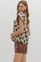 Leopard pattern button front top