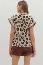 Leopard pattern button front top