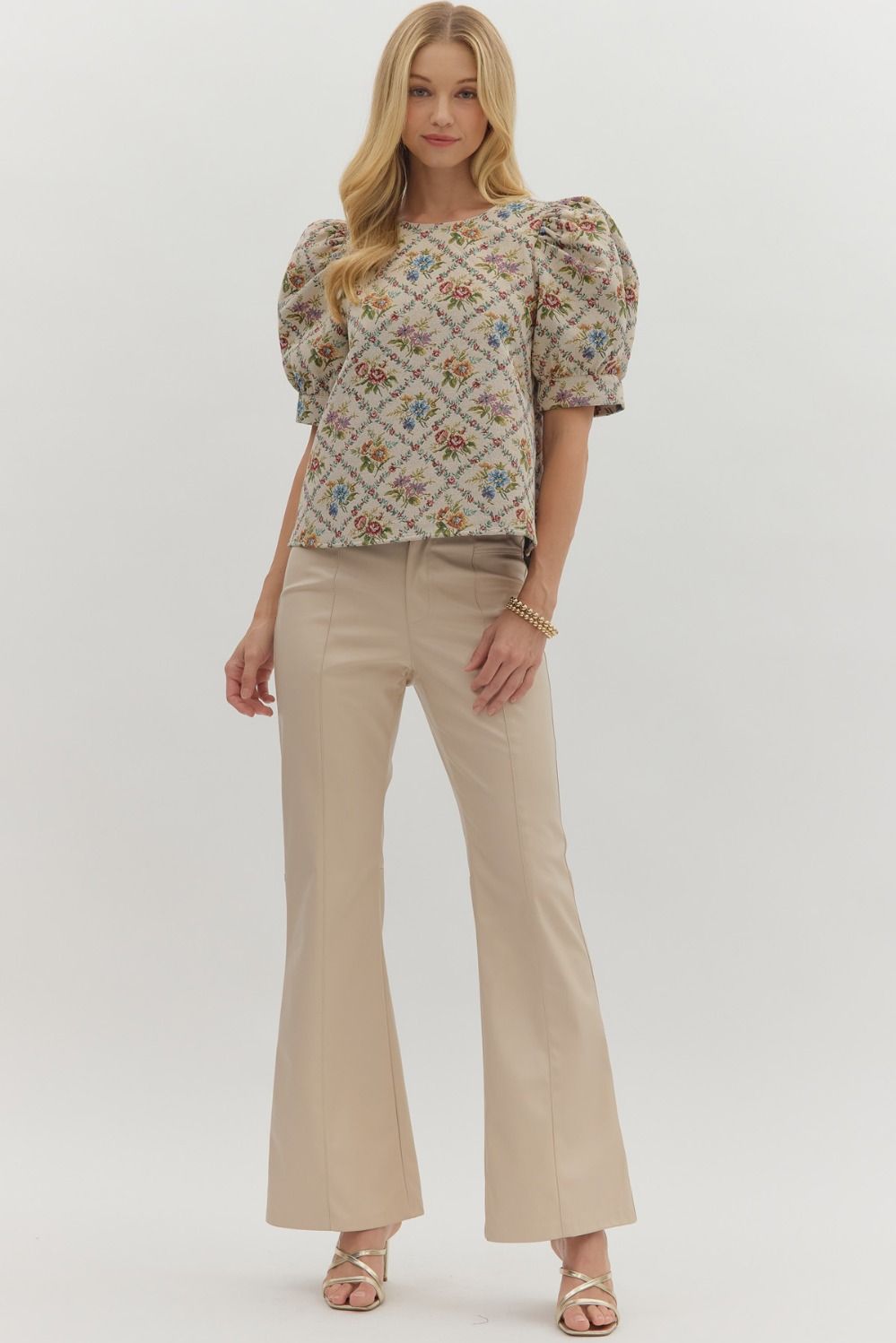 Botanical jacquard puff short sleeve top - Little Jill & Co.