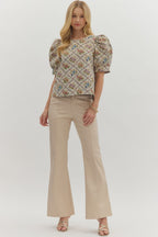 Botanical jacquard puff short sleeve top - Little Jill & Co.