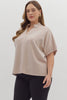 Almond Solid Short Sleeve Top Split V-neck