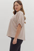 Almond Solid Short Sleeve Top Split V-neck