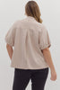 Almond Solid Short Sleeve Top Split V-neck