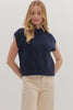 Solid cap sleeve mock neck sweater Navy