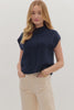 Solid cap sleeve mock neck sweater Navy