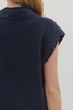 Solid cap sleeve mock neck sweater Navy