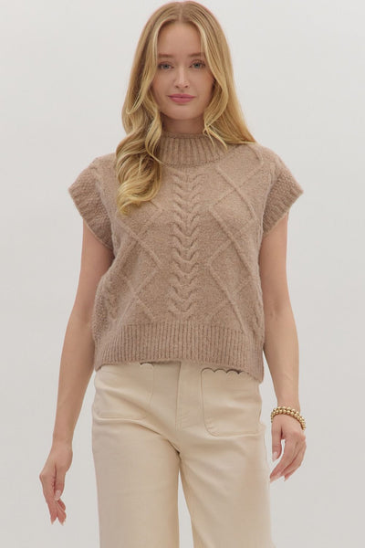 Solid cap sleeve mock neck sweater Oatmeal