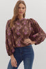 Floral print long puff sleeve top