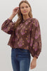 Floral print long puff sleeve top