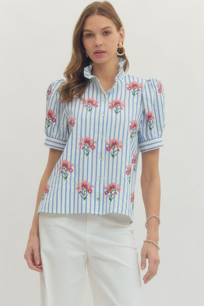 Floral Striped Short Puff Sleeve Top - Little Jill & Co.