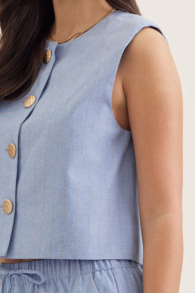 Striped Sleeveless Cropped Vest Blue
