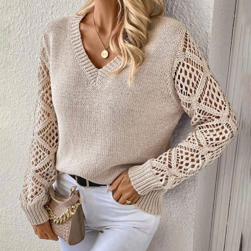 CUT-OUT V-NECK PULLOVER ALL-IN-ONE SWEATER - Little Jill & Co.