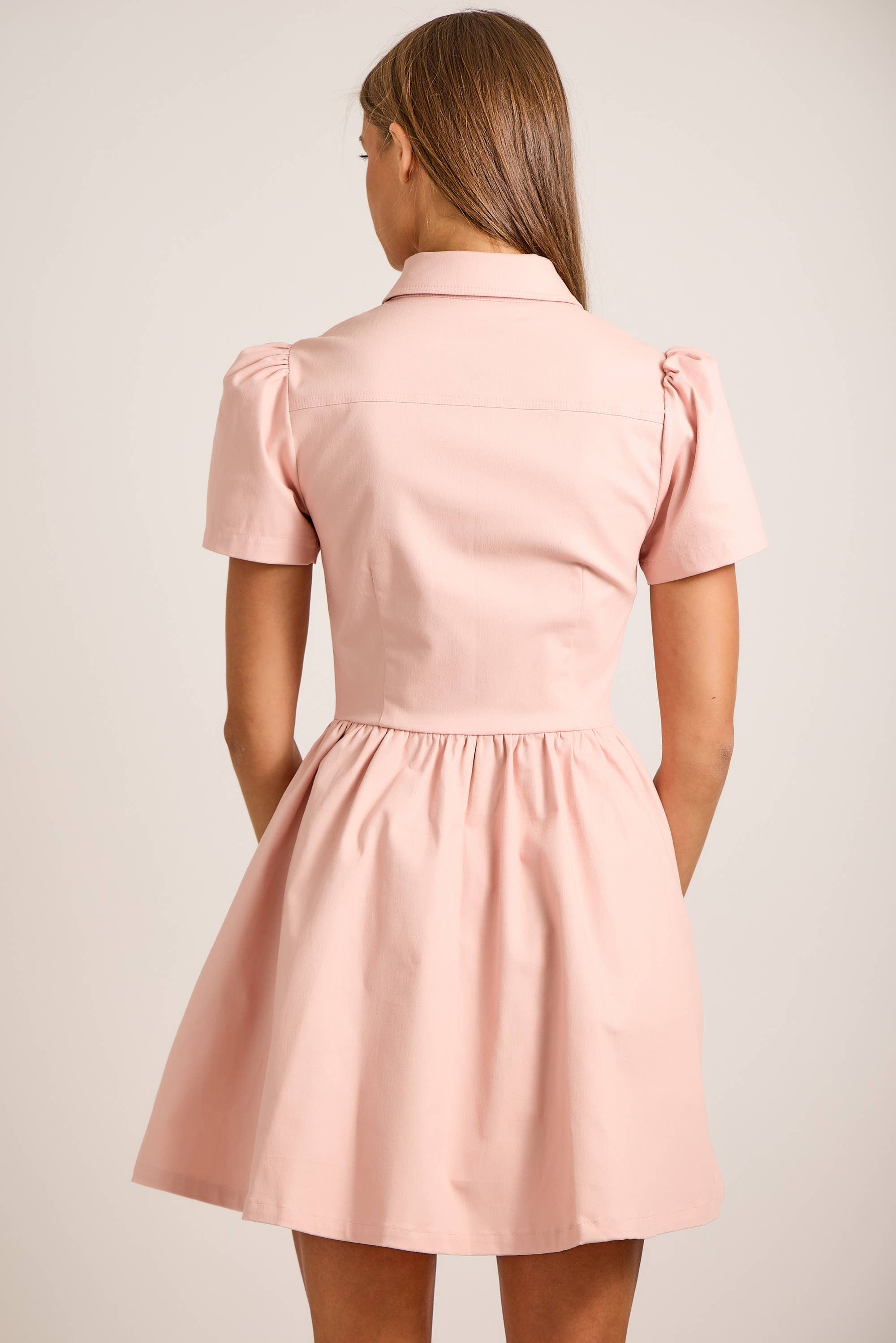 Button-Up Mini Denim Dress Featuring Gold Accent Buttons - Little Jill & Co.