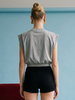 Grey Padded Shoulder Crop Top