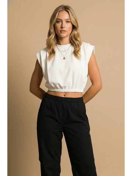 White Padded Shoulder Crop Top - Little Jill & Co.