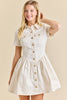 Button-Up Mini Denim Dress Featuring Gold Accent Buttons