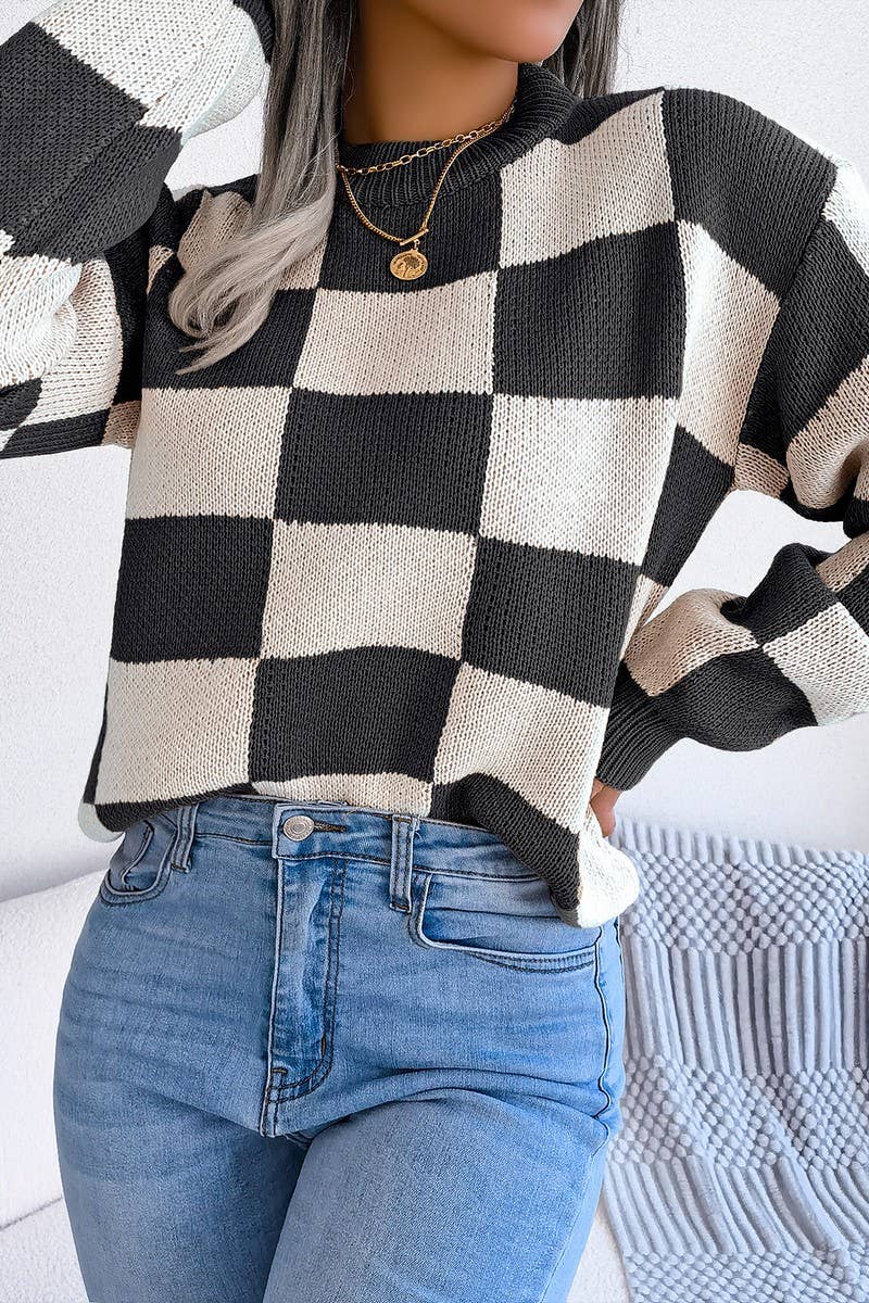 WOMEN PATCHWORK PATTERN LOOSE FIT KNITTED - Little Jill & Co.
