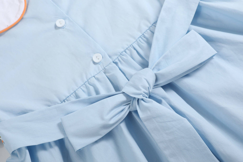 Light Blue Pumpkin Vine Smocked Dress