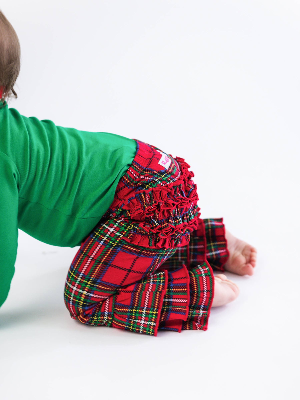 Toddler Girls Red Nicholas Plaid Ruffle Flare Pants with Signature Rear Ruffles