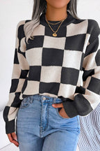 WOMEN PATCHWORK PATTERN LOOSE FIT KNITTED - Little Jill & Co.