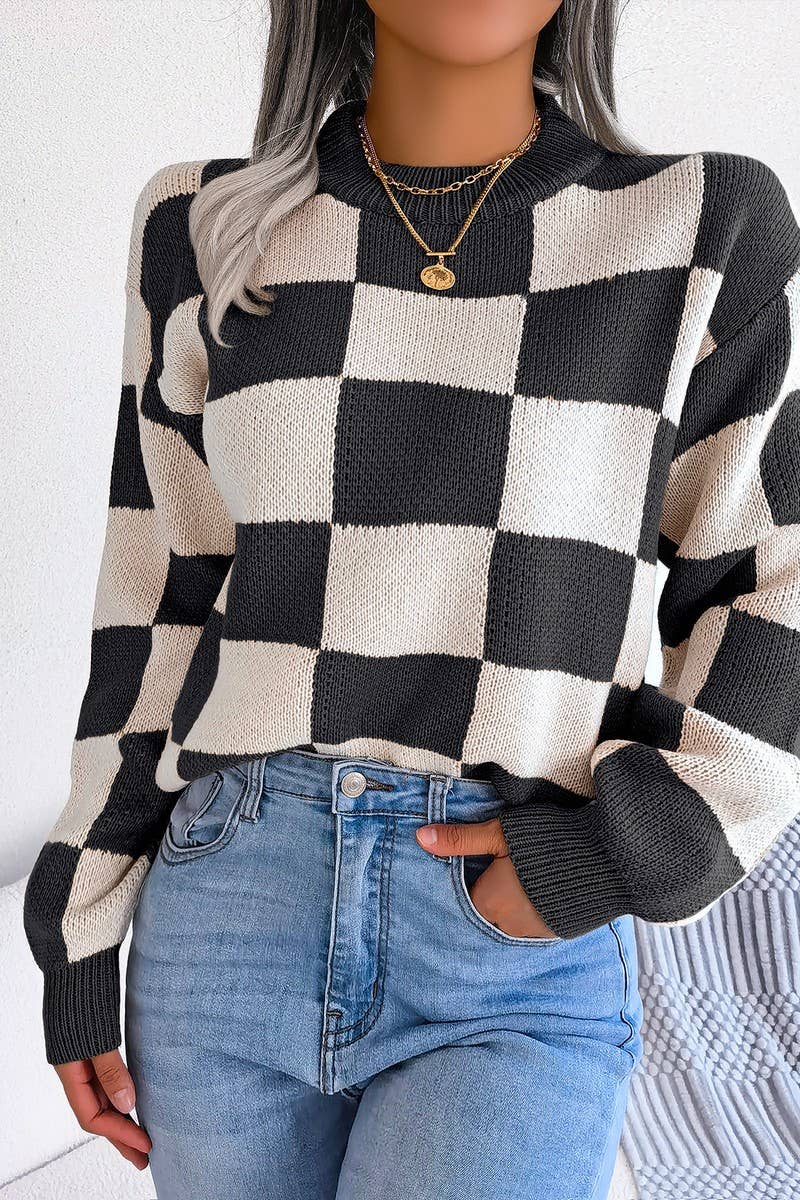 WOMEN PATCHWORK PATTERN LOOSE FIT KNITTED - Little Jill & Co.